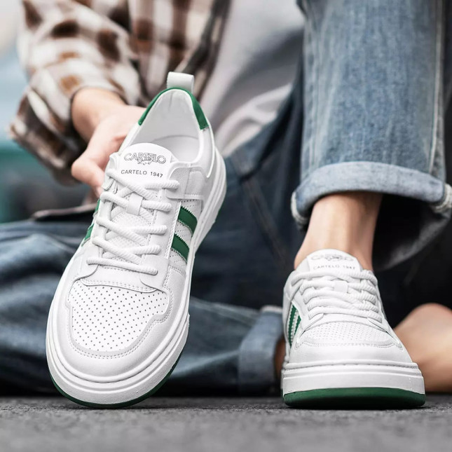CARTELO White & Green Men's Casual Sneakers EK7827TH
