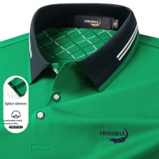 Crocodile Contrast Lapel Cotton Polo Shirt Model C641130265654