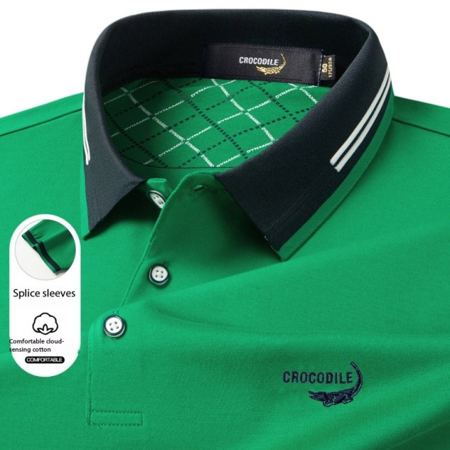 Crocodile Contrast Lapel Cotton Polo Shirt Model C641130265654