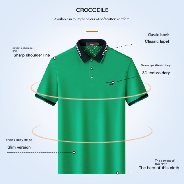 Crocodile Contrast Lapel Cotton Polo Shirt Model C641130265654