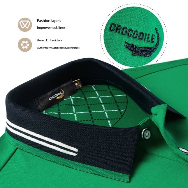 Crocodile Contrast Lapel Cotton Polo Shirt Model C641130265654