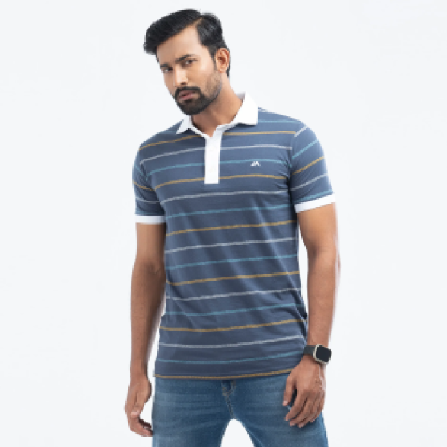 Stripe Polo Shirt - Navy